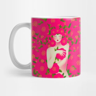 Cute girl with red flowers, version 6 Mug